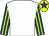 White, royal blue and yellow striped sleeves, yellow cap, royal blue star (The Weighting Game)